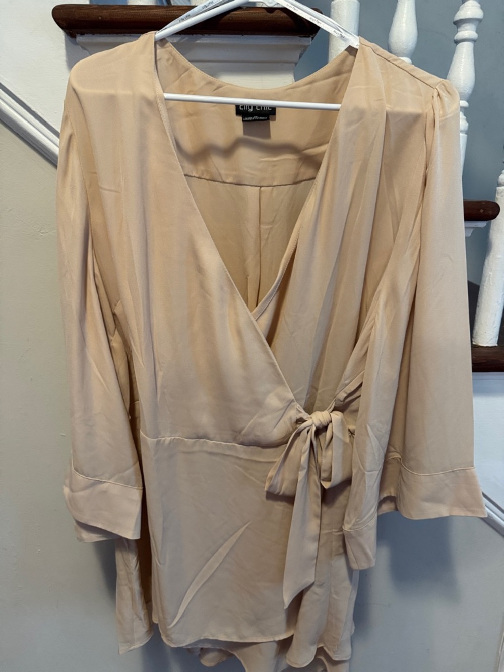 City Chic Beige Tie-Waist Wrap Top